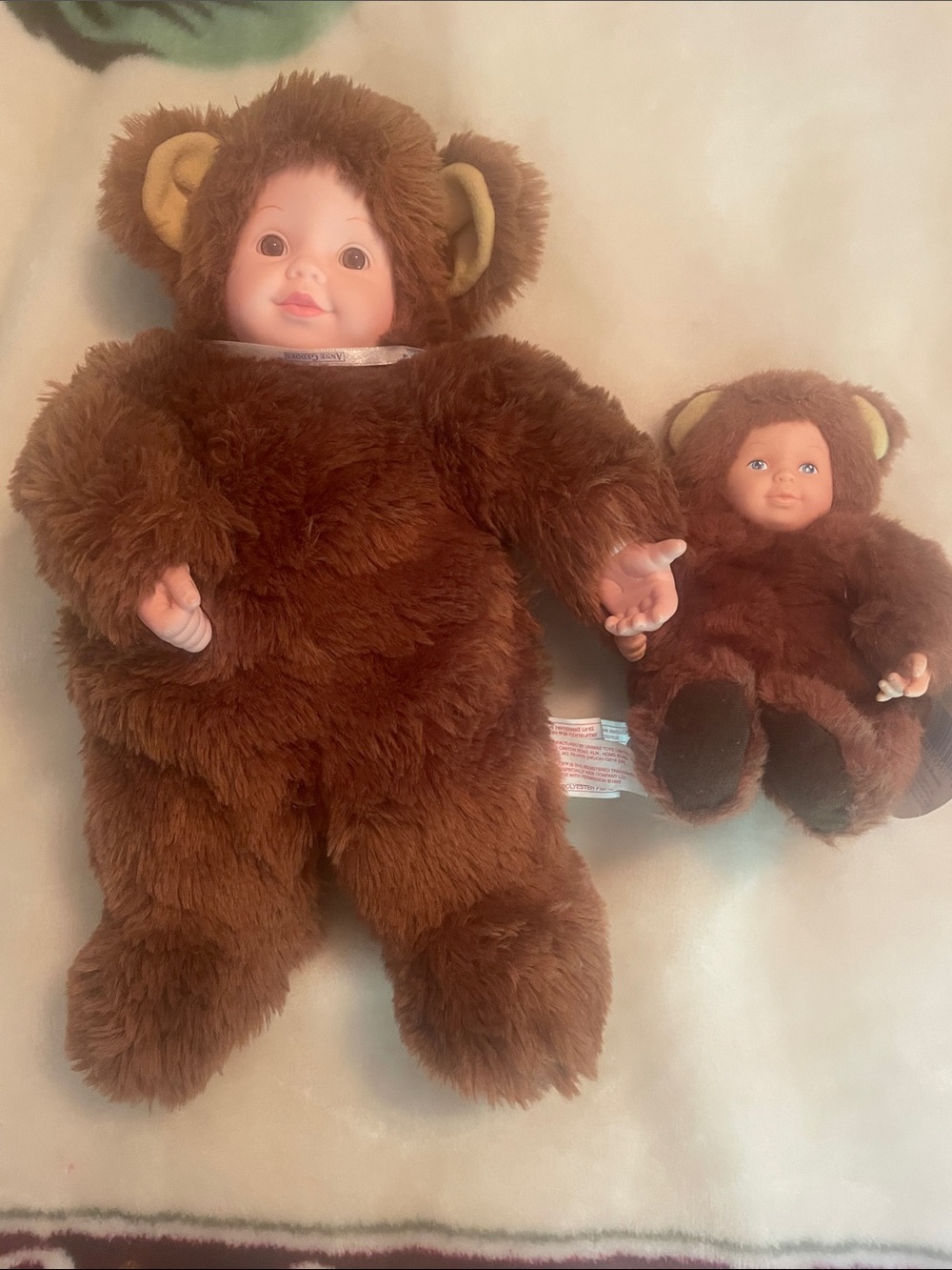 Bear Plushies Anne Geddes Baby Face Bear Dolls 8” & 15” Set of 2